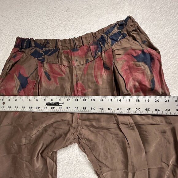 Nicole Womens Brown Floral Print Wide-Leg Pull-On Pants Medium Silk Blend Summer - Picture 9 of 12